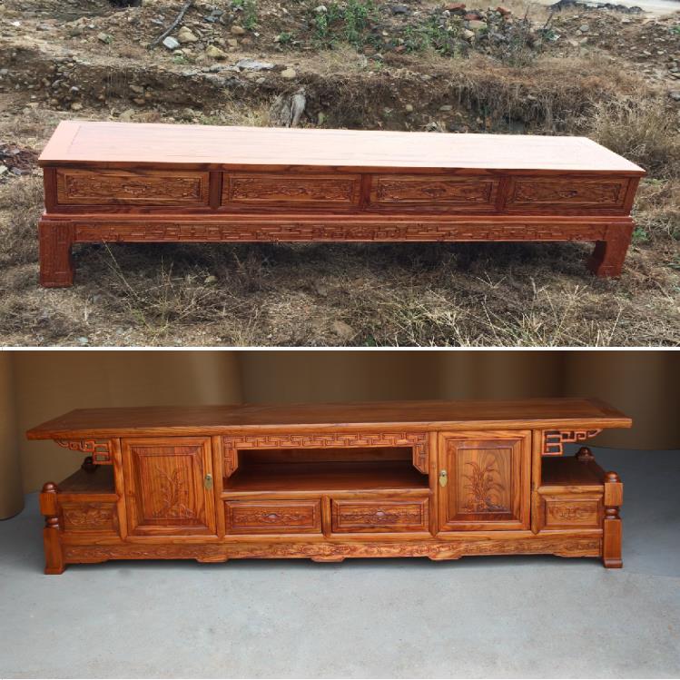 加长实木液晶电视柜简约现代小户型卧室地柜新中式客厅视听柜榆木