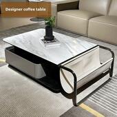 石板咖啡桌轻豪华高端客厅边桌包装 2024设计师新咖啡桌电视柜组合