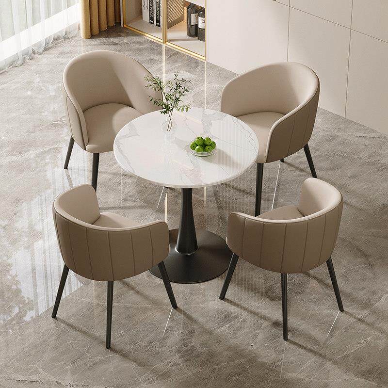 阳台休闲茶桌椅组合一桌四椅岩板小圆桌子咖啡厅接待区洽谈会客桌