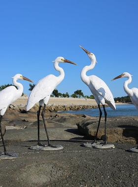 彷真白鹭雕塑户外花园林景观鸟类动物花园鱼池装饰仙鹤玻璃纤维摆