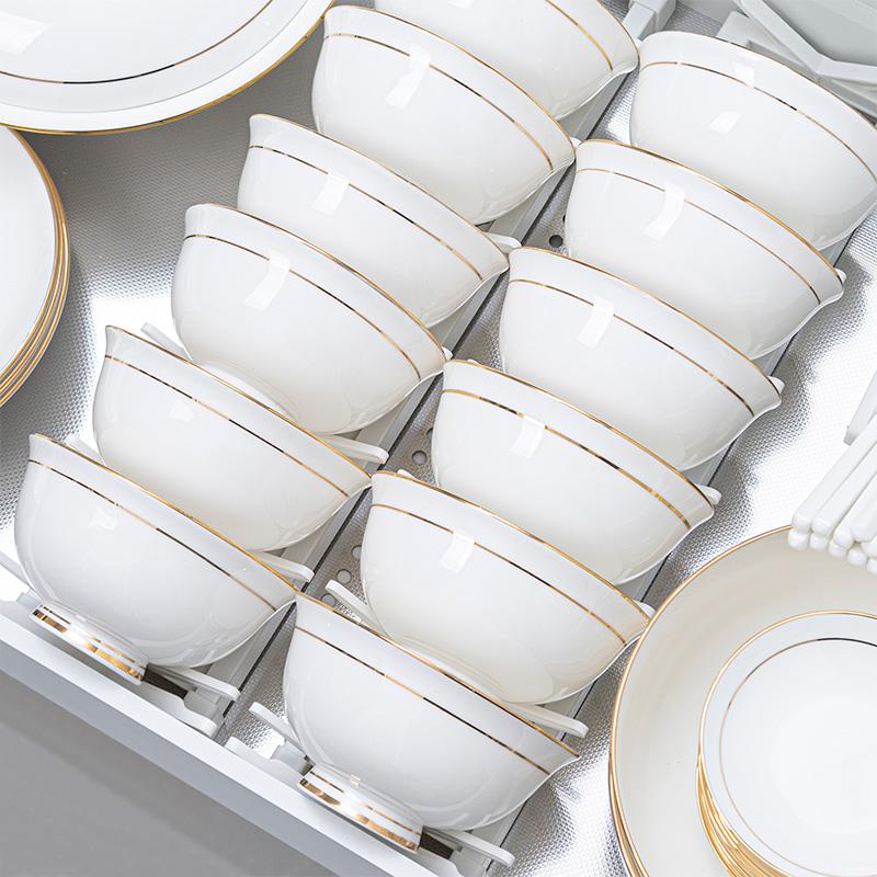 10碗景德镇骨瓷金边碗简易家用4.5寸碗纯白陶瓷碗套装