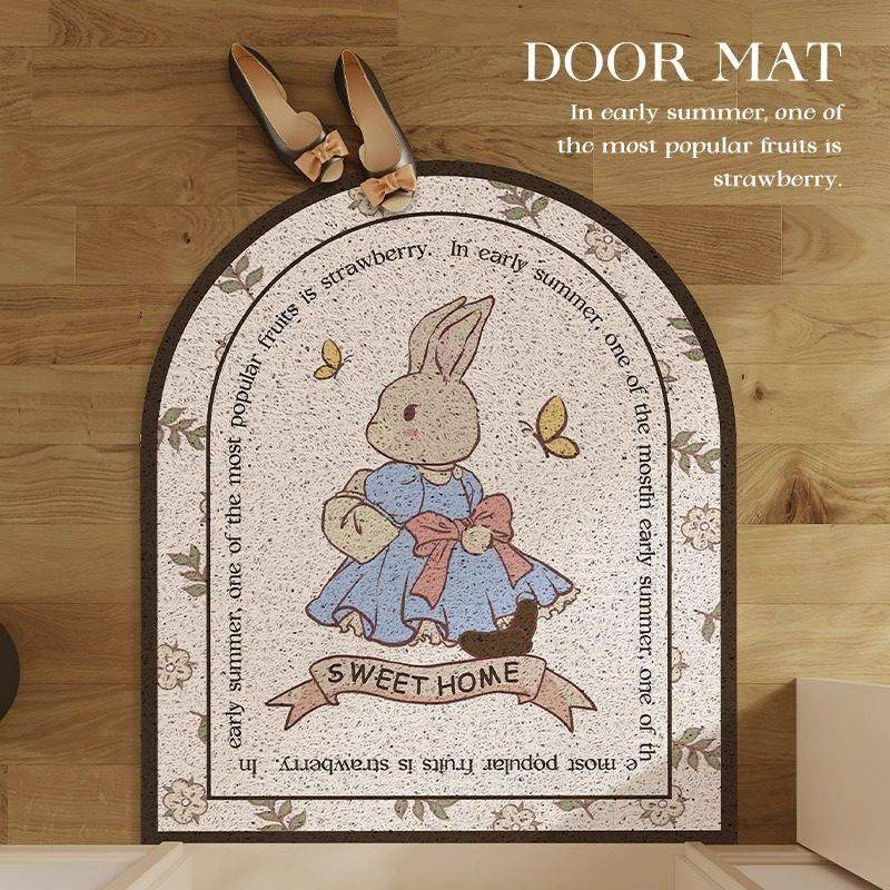 北欧ins风田园兔子法式拱门入户地垫玄关PVC丝圈地毯耐磨门口脚垫,居家布艺,入户地垫,淘宝优惠券,粉丝福利购,淘宝优惠卷