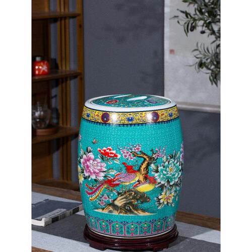 景德镇粉彩带盖陶瓷米罐家用密封20/30/ 25kg米桶防虫防潮储罐