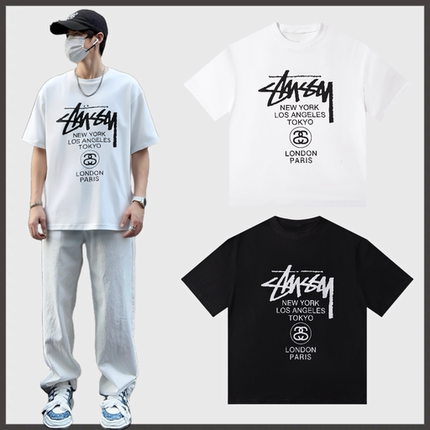 瑞斯图西短袖世界巡游Logo印花图案圆领套头T恤男女同款