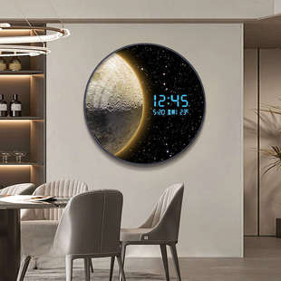 星空轻奢客厅装饰画LED电子屏时钟钟表餐厅壁画星球卧室玄关挂画