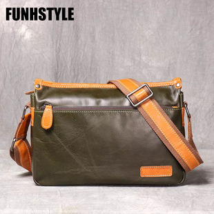 FUNHSTYLE头层牛皮斜挎包男士休闲百搭真皮单肩包商务通勤斜跨包