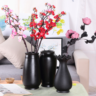 饰 现代简约粗陶陶罐土陶干花花瓶复古落地坛子家居办公桌面摆件装