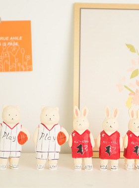 木制工艺品摆件篮球熊小兔人家居桌面治愈装饰可爱礼物手办