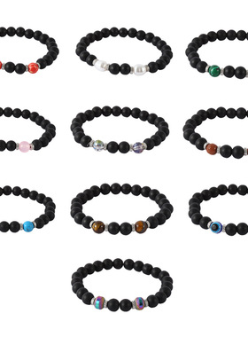 跨境2025新款磨砂黑风化石琥珀手链男女瑜伽修行批发8mm潮流时尚