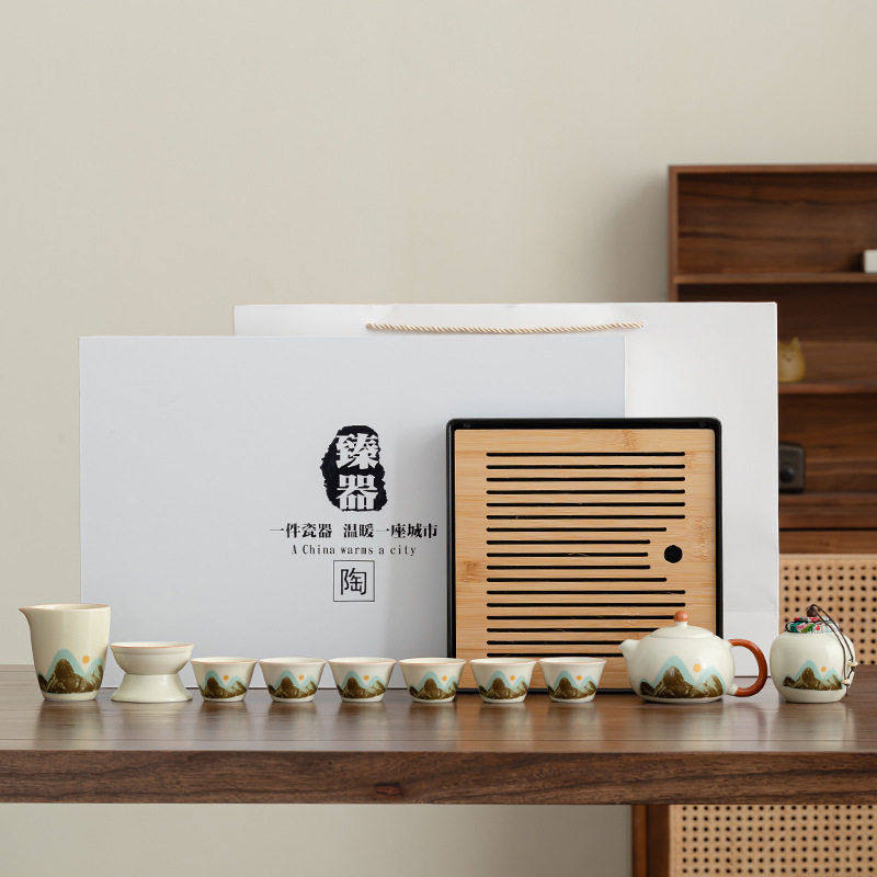 陶瓷茶具专属定制便携黄汝窑套装轻奢青山国风快客杯中式茶具礼物,餐饮具,整套茶具,淘宝优惠券,粉丝福利购,淘宝优惠卷