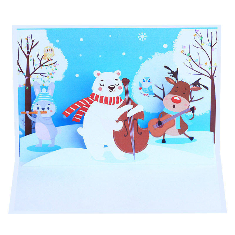 创意圣诞节贺卡跨境彩印90度3d立体圣诞小动物音乐会节日场景卡片,节庆用品/礼品,贺卡/卡片,淘宝优惠券,粉丝福利购,淘宝优惠卷