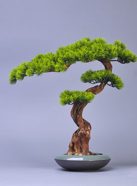 新中式仿真盆景迎客松摆件玄关客厅家居公室酒店软装茶桌装饰品