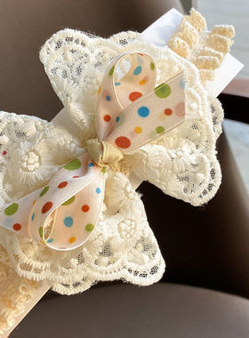 新款清新甜美公主发饰波点女周岁网纱蝴蝶结发带婴儿头饰