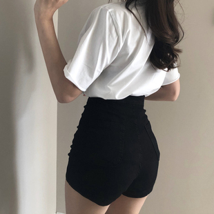 适合胯大腿粗大码 黑色牛仔短裤 女2025年弹力高腰裤 子胖mm包臀热裤