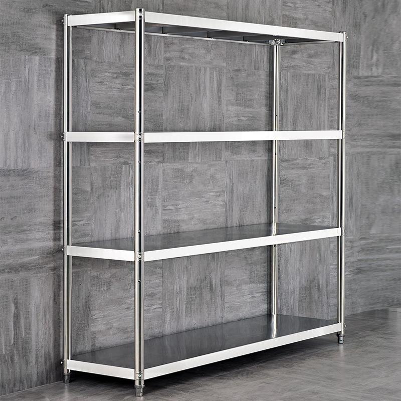 家用储藏室不锈钢货架厨房白钢置物架四层微波炉箱架储物架烤落地