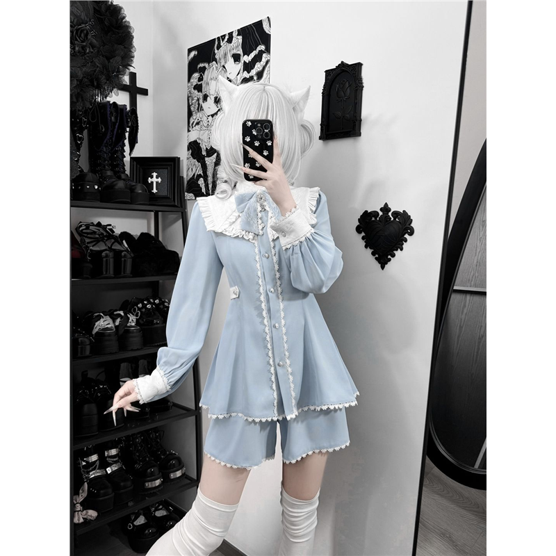 新款原创简约平价小香风超仙蕾服水色系蝴蝶结软妹长袖连衣裙套装