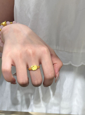 小红书爆款可爱kitty猫戒指2025新款古法沙金凯蒂猫咪精致指环女