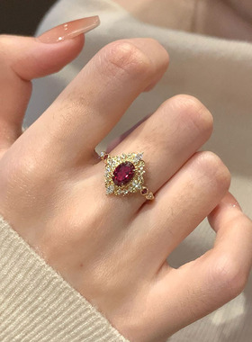 小红书同款复古椭圆红宝戒指高级感独特小众款食指戒指环