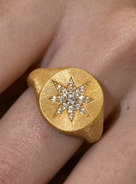 小红书爆款拉丝八芒星戒指vintage中古风爆闪六芒星指环