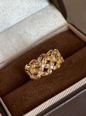 小红书爆款繁花似锦四叶花点钻戒指2025新款时尚轻奢指环