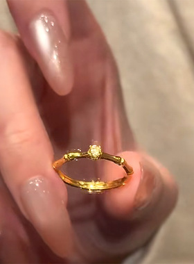 小红书爆款节节高升黄钻戒指2025新款古法金转运竹节点钻简约指环