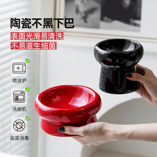 陶瓷猫碗高低脚防打翻护颈椎猫粮碗猫咪狗猫盆饮水双碗宠物用品碗