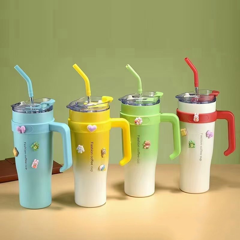 新款网红巨无霸保温杯40oz大容量手柄汽车杯双饮吸管保冷水杯