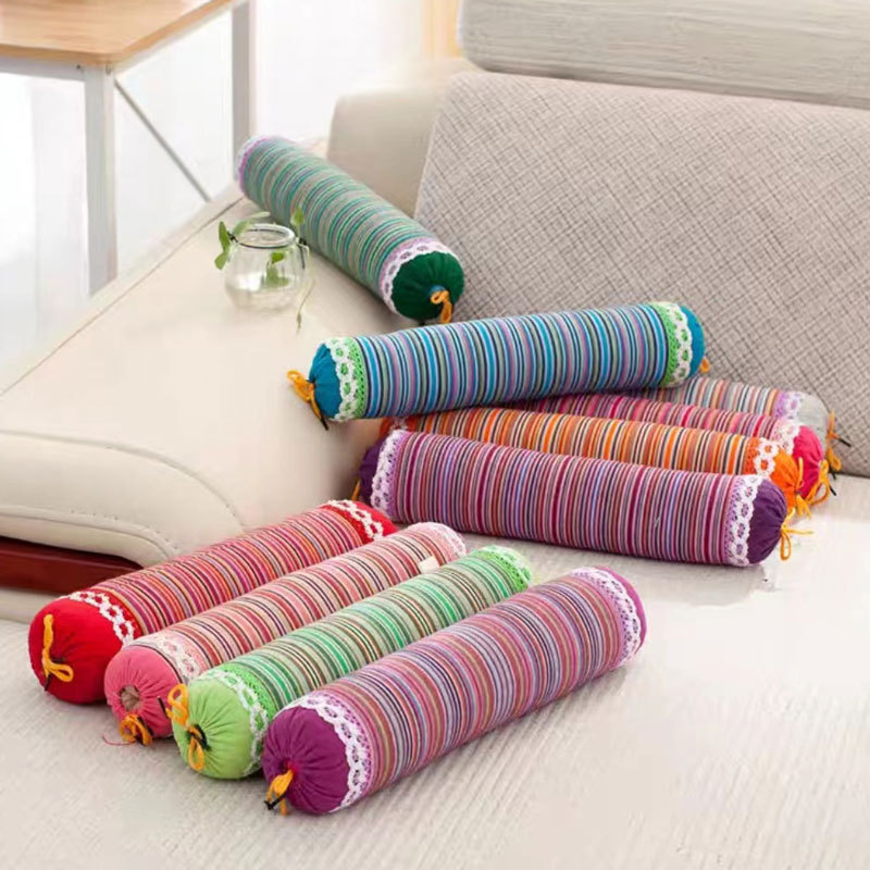 老粗布荞麦皮颈椎枕头芯决明子圆柱枕纯棉圆形牵引枕可拆洗糖果枕