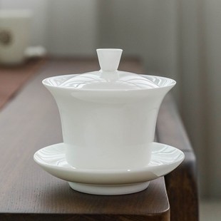 德化白瓷羊脂玉三才n盖碗单个茶碗家用功夫茶具陶瓷泡茶碗套装