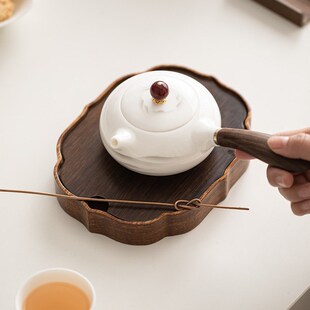 白瓷水墨远山简约茶壶陶瓷侧把壶家用大号过M滤泡茶壶功夫茶具单