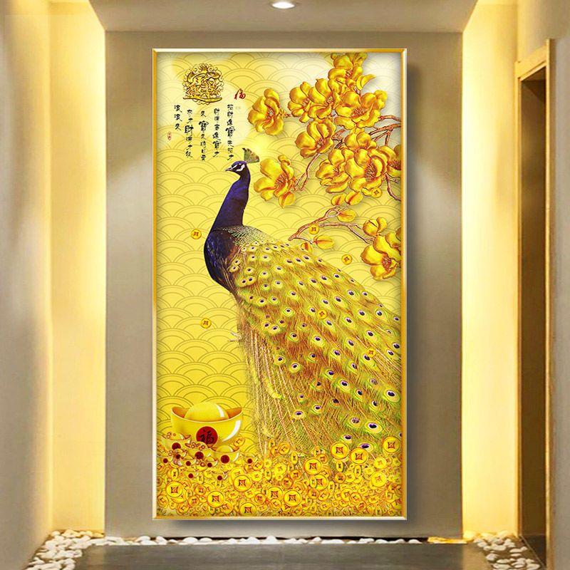 玄关装饰画招财走廊发财树挂画摇钱树金色挂画卧室五福临门挂画