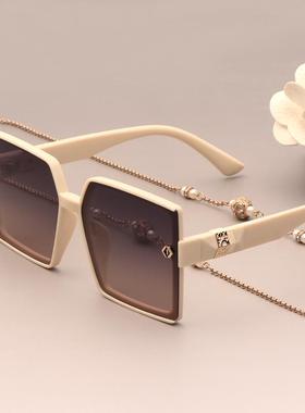 时尚白色大框太阳眼镜女防晒方形开 车专用偏光太阳镜显脸小眼镜