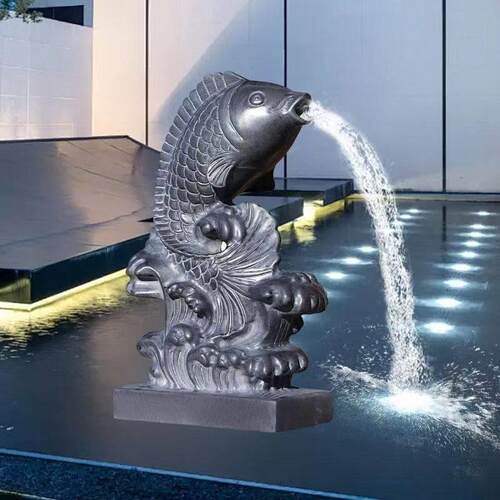石雕石青石吐水鱼喷水鱼园林景观流水摆件财富墙鱼塘户外装饰