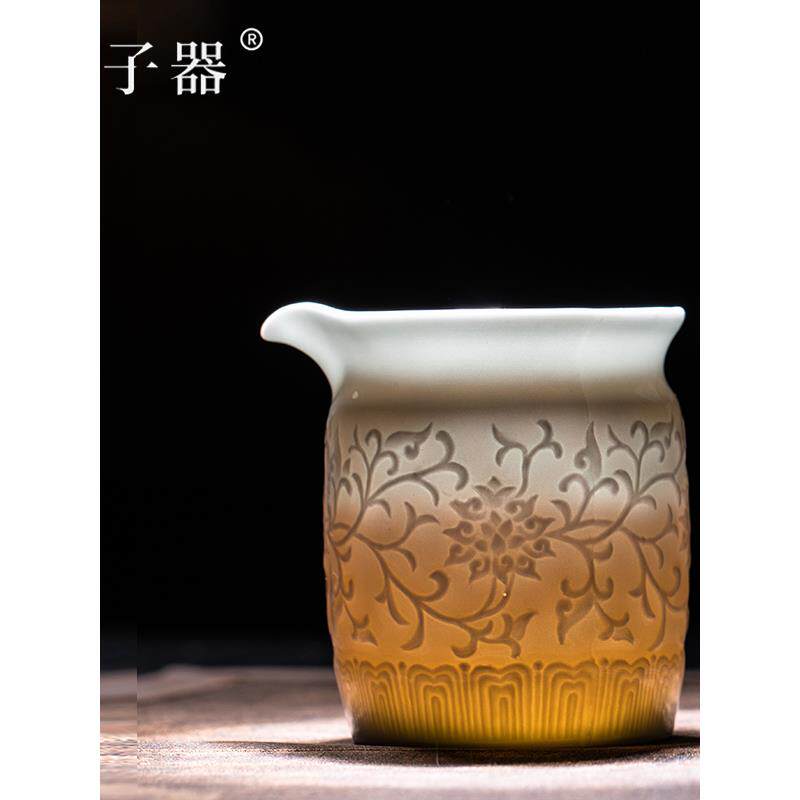 景德镇影青瓷压花公道杯茶隔板茶海茶杯陶瓷个人高端功夫茶具