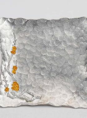 秦艺手工纯锡杯垫金属茶杯垫日式杯托隔热四方创意茶托茶道零配件