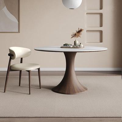 德利丰实木岩板餐桌家用小户型简约纯白餐厅圆形饭桌复古圆桌