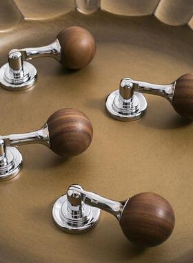 indoors原创设计胡桃木吊坠拉手中古风银色柜门把手衣柜门小拉手