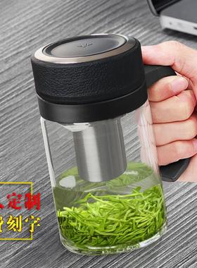 万象玻璃杯男士带把办公杯单层大容量高档泡茶杯子加厚水杯U211