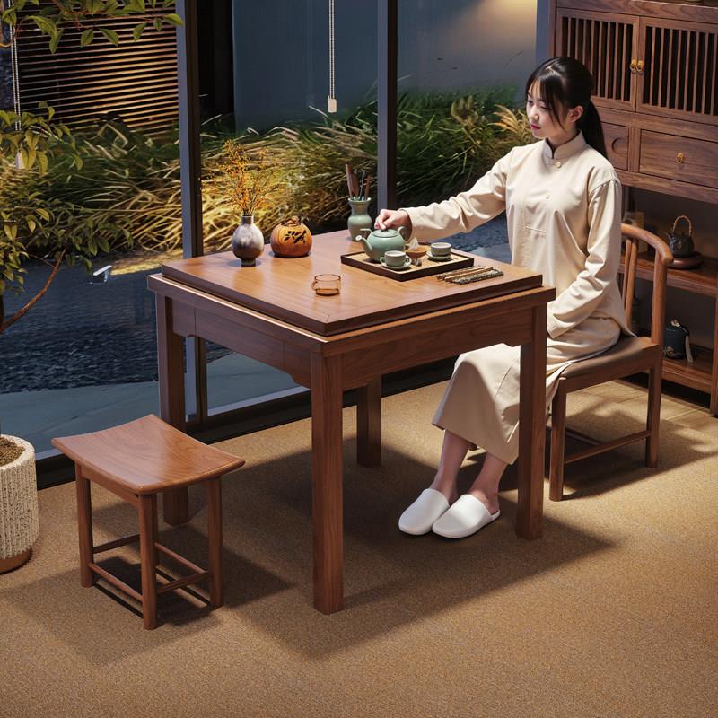 宋代美学实木阳台茶桌椅组合家用小型茶几新中式抽拉伸缩方泡茶台