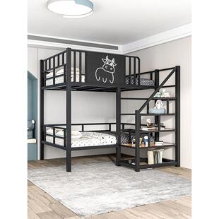 上下铺铁艺高低子母床双层儿童房覆式小户型单上层下空双人高架床