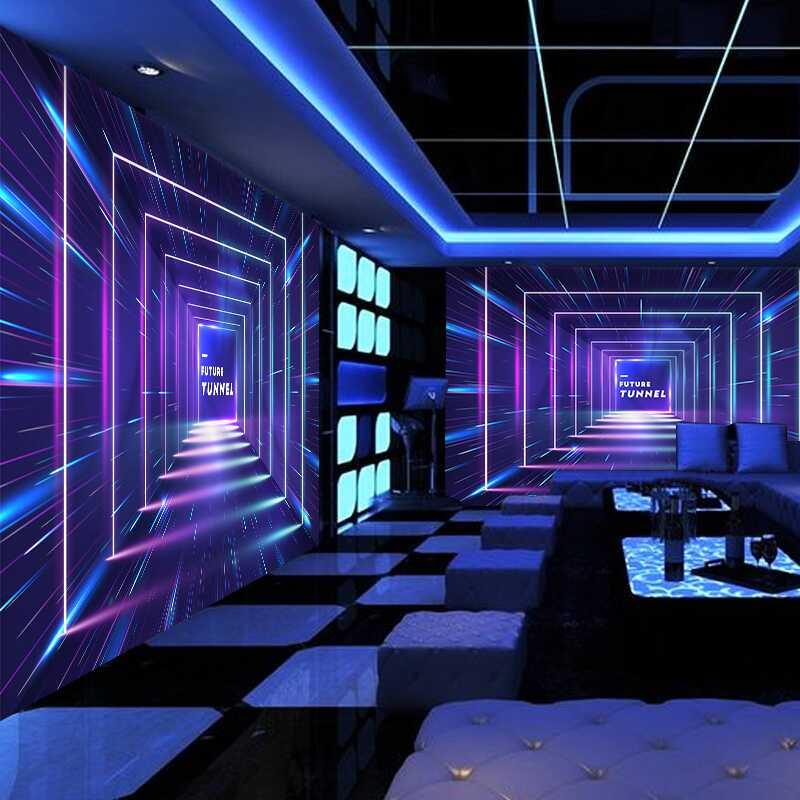 3D立体酒吧KTV包厢壁纸科技感空间延伸装饰壁画吴乐会所网红墙纸图片