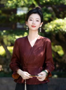 非遗红云纱重磅桑蚕丝红色上衣女