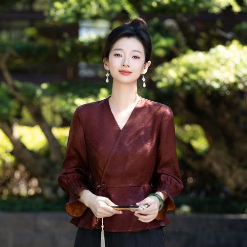 非遗红云纱重磅桑蚕丝红色上衣女