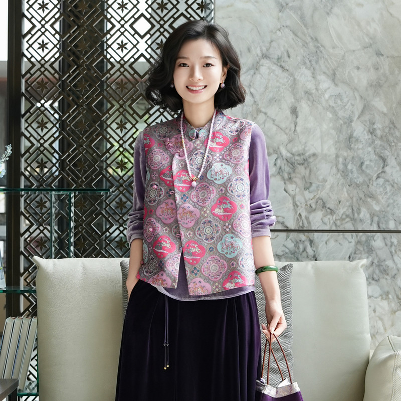桑蚕丝金线织锦缎非遗蜀锦马甲女