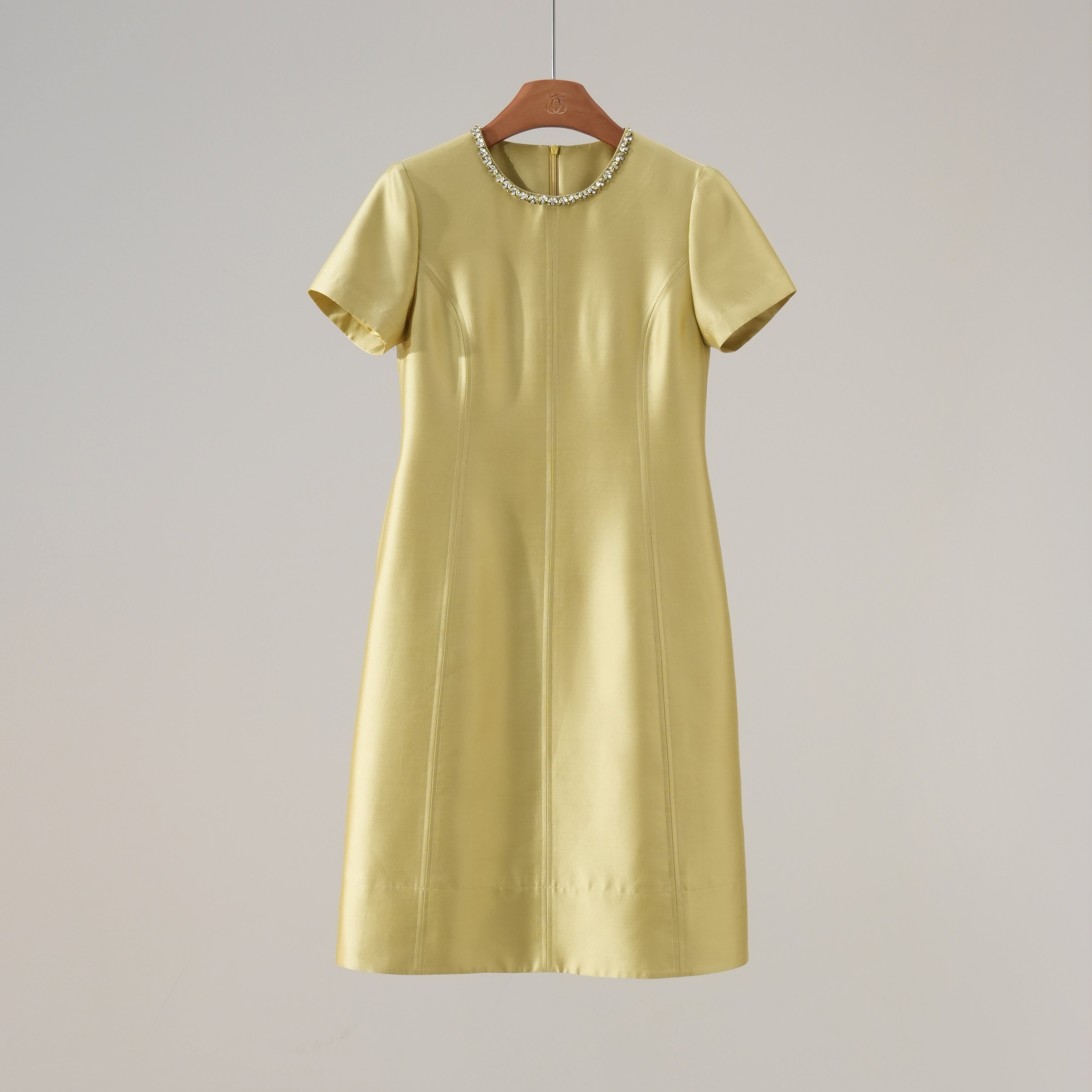 西子/【碧螺春】镶钻圆领短袖连衣裙喜妈妈礼服连衣裙/CQTJ1238