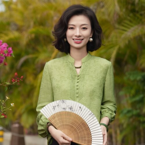 百搭提花V领捏褶知性优雅上衣女