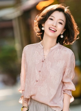 西子/【飞花令】冠乐绉花罗重磅6A级桑蚕丝中式衬衫上衣/SYBH1367