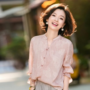 西子/【飞花令】冠乐绉花罗重磅6A级桑蚕丝中式衬衫上衣/SYBH1367