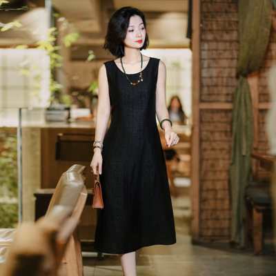 非遗香云纱重磅桑蚕丝黑色连衣裙