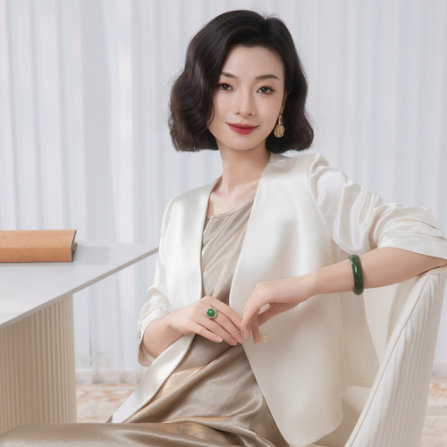 醋酸缎面V领通勤垂感薄款小西装